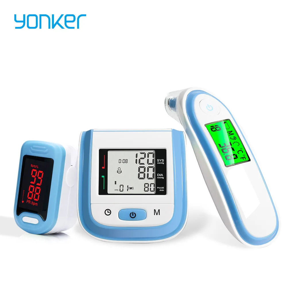 

Yonker Medical LED Fingertip Pulse Oximeter &LCD Wrist Blood Pressure Monitor & Baby Ear Infrared Thermometer Family Health Care