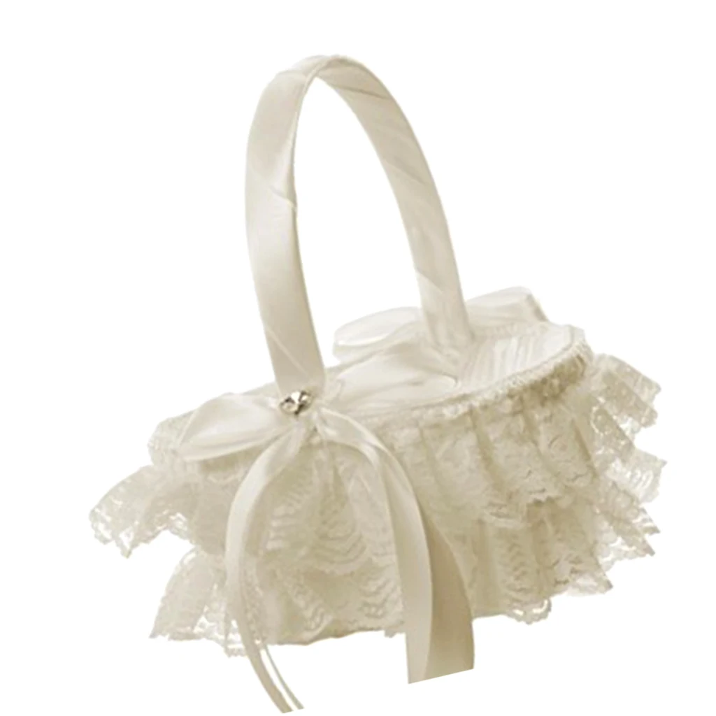 Wedding Flower Baskets Lace & Ribbon Bride Bridesmaid Wedding Bouquet White Flower Basket Flower Girl Basket