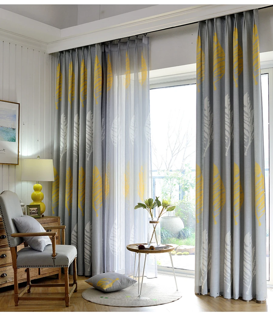 Американский кантри-стиль Romeantic белый желтый подорожника листья шторы для гостиной серый полу-тени ткань для спальни wp205 и 3