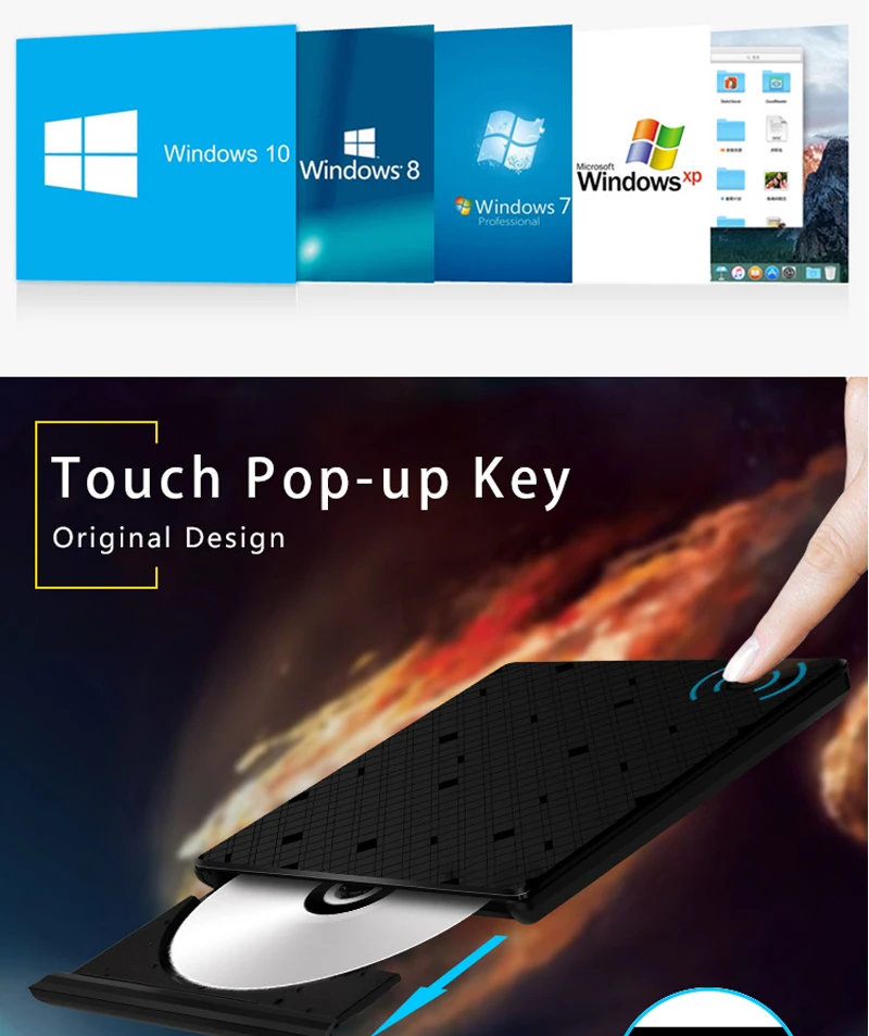KuWFi Тип C USB 3,1 внешний DVD/CD горелка RW CD/DVD rom проигрыватель дисков оптический привод для Mac/PC/Apple ноутбук/OS/Windows