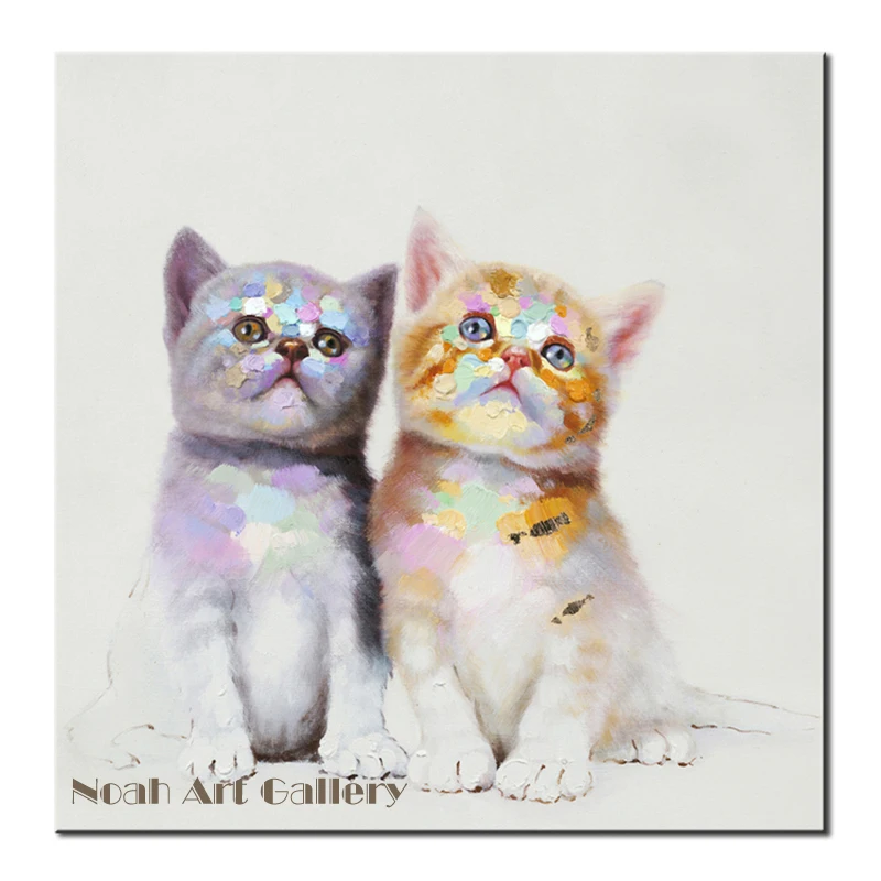 Peinture A L Huile Acrylique Pour Deux Chats Belle Texture Lourde Coloree Moderne Toile Abstraite Decor Mural Art Sans Cadre Aliexpress