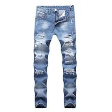 New Slim Denim Mens Jeans Fashion Hip Hop Holes Pants Men's Motorcycle Biker Jeans Trousers Ripped Jeans For Men Blue New Slim Denim Mens Jeans Fashion Hip Hop Holes Pants Men's Motorcycle Biker Jeans Trousers Ripped Jeans For Men Blue