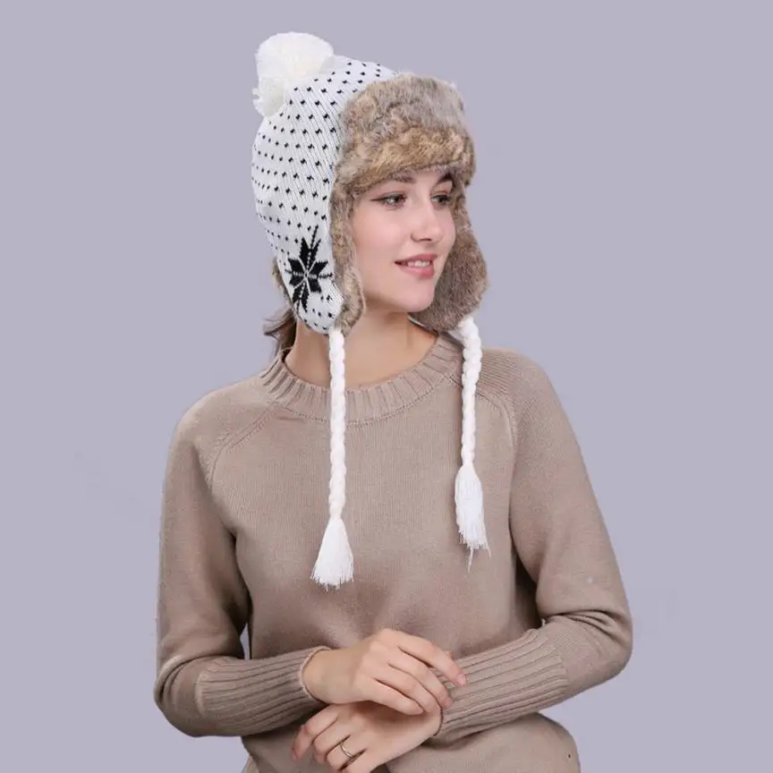 1 шт. теплый Для женщин зимняя шапка ушанка лыжный толстые плюшевые вязать шерсти Шапочка Кепки для леди женщина