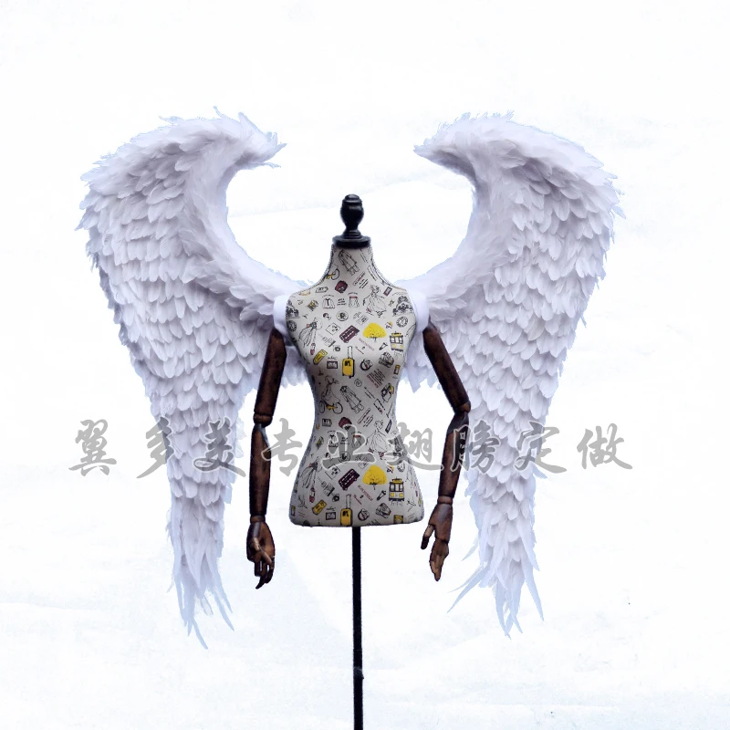

High quality beautiful feather handicafts white angel wings height 130cm nice wedding Grand event deco props cosplay fairy wings
