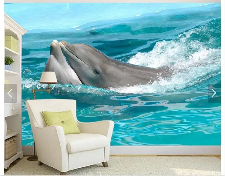 Индивидуальные 3d фото обои ТВ украшение Gao Qinghai dolphin sea play установка стены гостиной