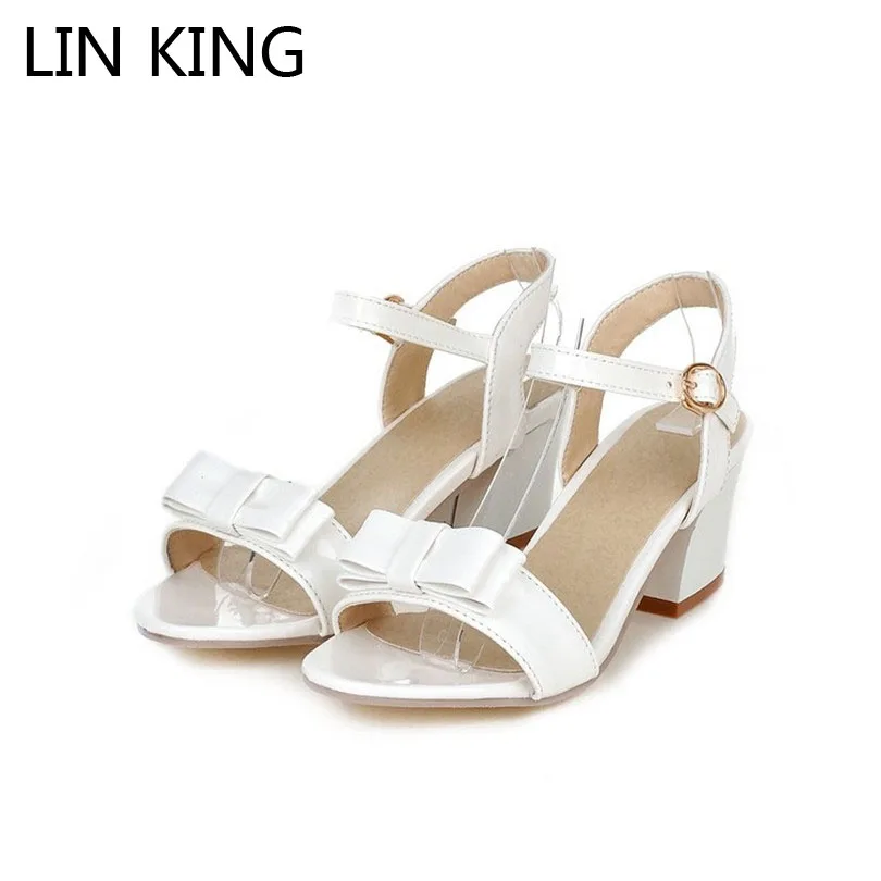 

LIN KING Sexy Buckle Women High Heel Sandals Breathable Thick Sole Woman Square Heel Slides Comfortable Big Size Shoes For Girls