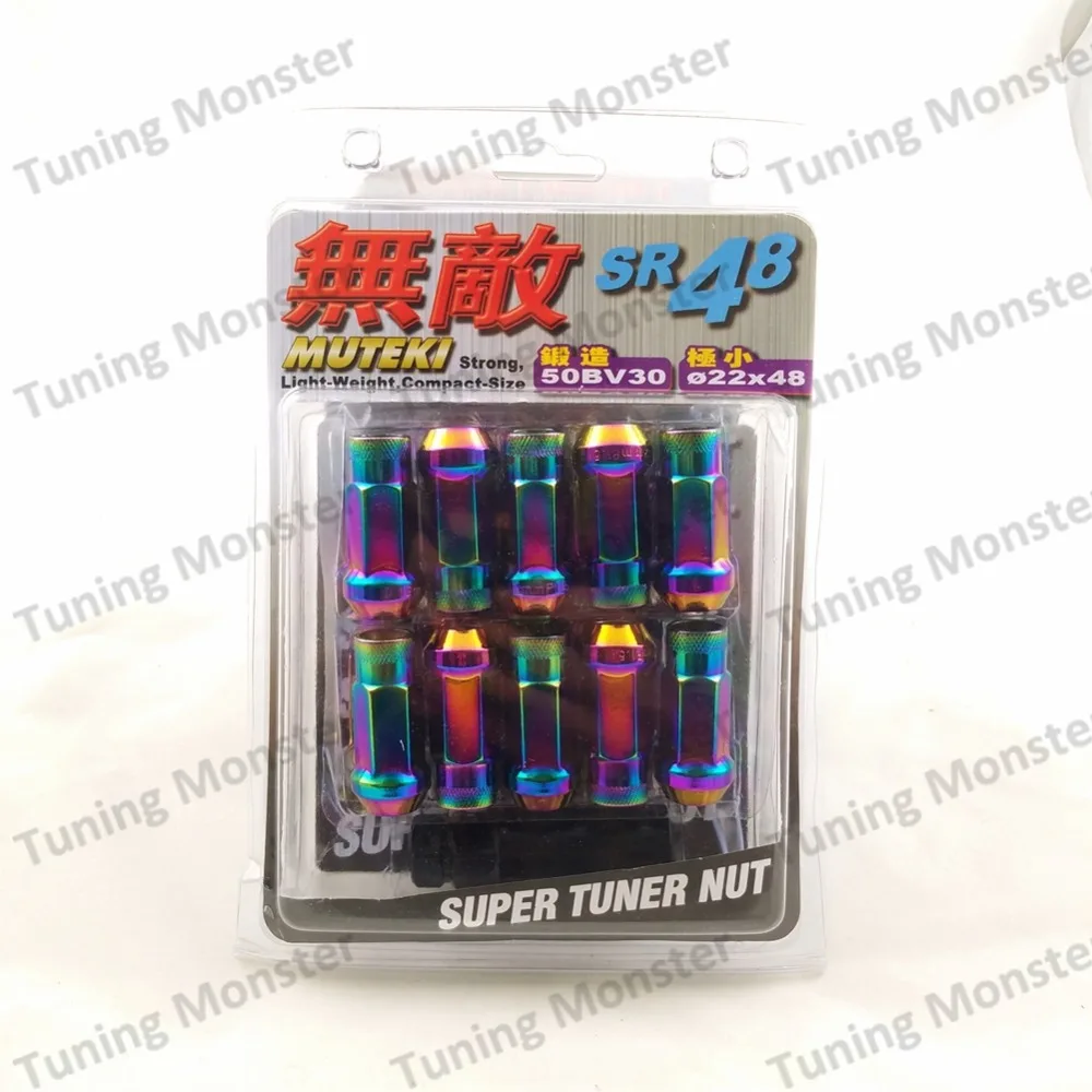 Wheel Lug Bolts 20 Pcs Muteki SR48 Steel Wheel Lug Nuts Length 48mm M12x1.5/M12x1.25 Neo Chrome