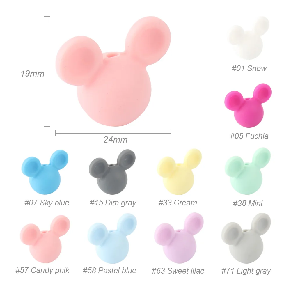 Harga Menjaga   Tumbuh 10 Pcs lot Kartun Mouse Silicone Manik manik Baby Teether Manik Makanan Grade Silikon Teething Mainan Dot Klip Aksesoris