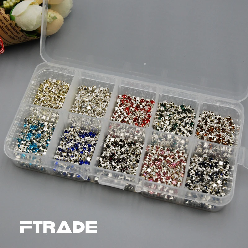 2017 New Brilliant 10 Color 1440pcs 3mm Claws Glass crystal rhinestone  Handmade Sew On Claw Rhinestone Silver Bottom