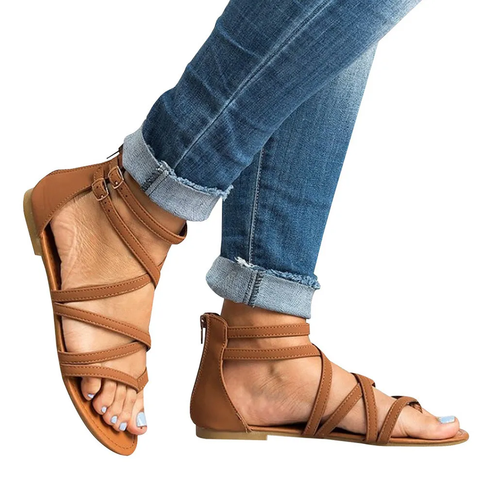 Г., женские пляжные сандалии Летняя Дамская обувь плетеные шлепанцы на плоской подошве, обувь в римском стиле Модные лоферы, Вьетнамки, chaussures