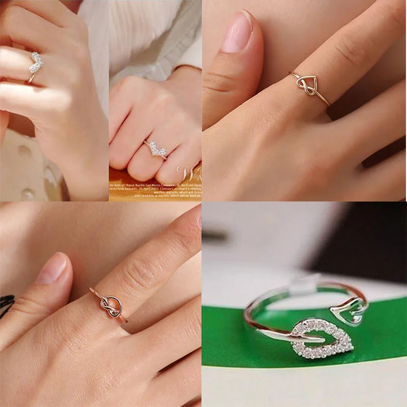

2019 New Fashion Minimalist Bohemian Retro Rings Heart Shaped Wedding Ring for Woman Love Finger Ring Jewelry Wholesale WD234