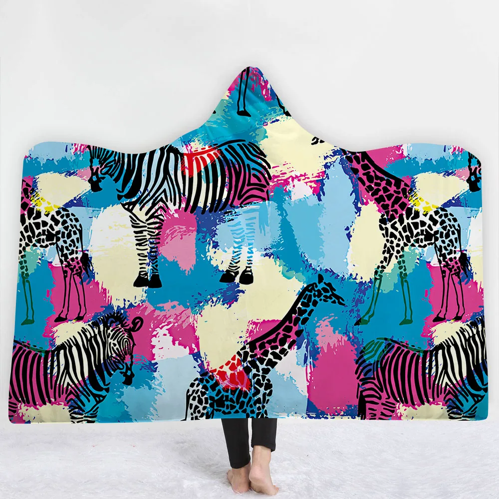 

SOFTBATFY Zebra Giraffe Hooded Blanket Fleece Throw Blanket Dropshipping