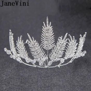 

JaneVini Sparkling Crystal Hair Jewellery Wedding Gold Leaf Bride Tiaras and Crowns Headband Silver Rhinestone Bridal Prom Crown