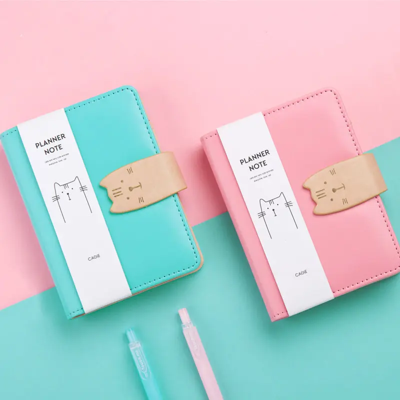 1PC A7 Kawaii Cat Notebook Creative PU Planner Notepad Pockets