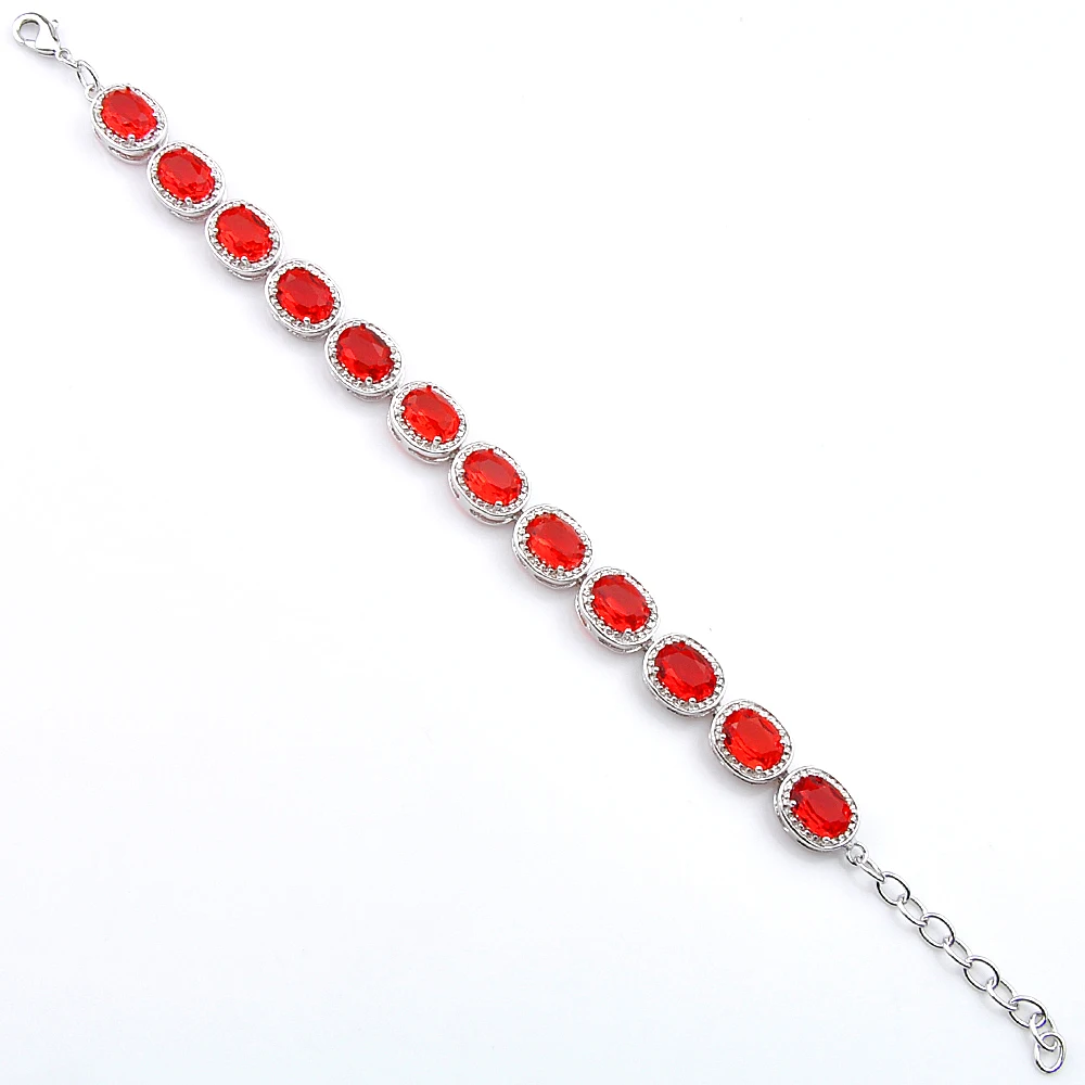 LuckyShine Women Shining Oval Mystic Red Garnet Zircon Silver Chain Bracelets for Wedding Party Gifts New