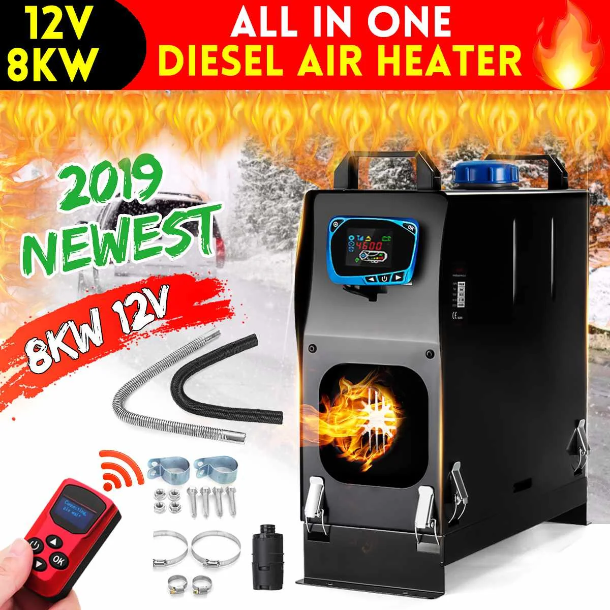 

12V 8KW All In One LCD Display Monitor Diesel Air Heater Remote Control Car Heater for RV Motorhome Trailer Trucks Boats Caravan