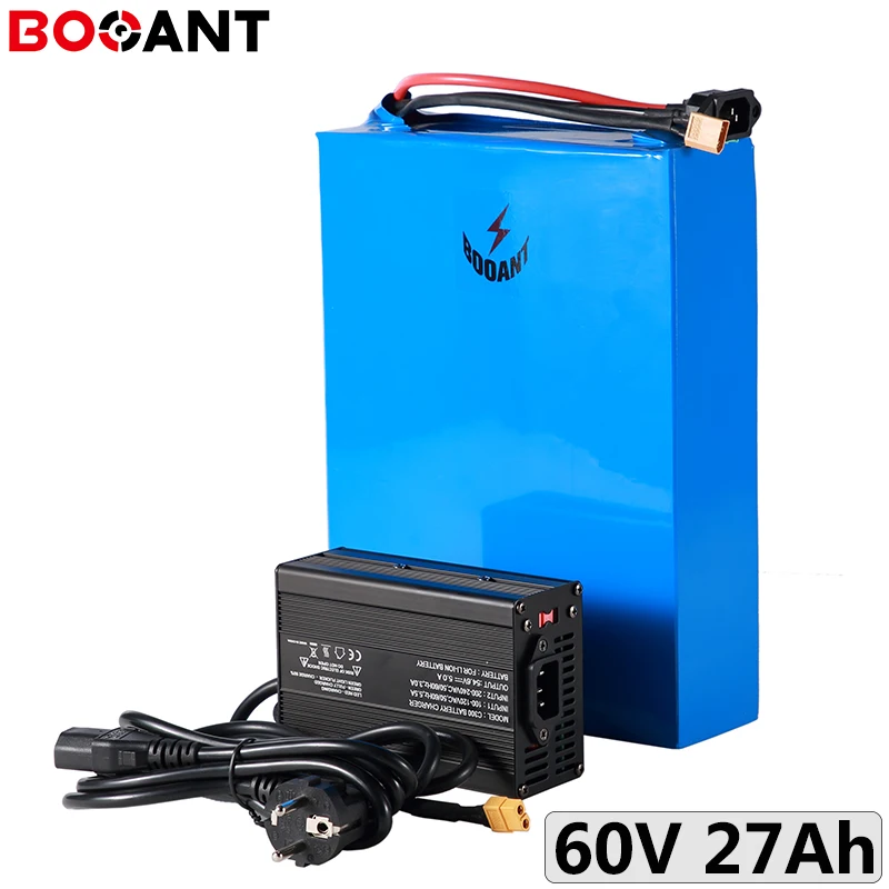 For 32650 cell 60V 27Ah 1000W 2000W electric bike battery 16S 60V rechargeable lithium battery with 50Amps BMS EU US Free Taxes