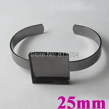 

25x25mm New Gunmetal Black Plated Brass Blank Square Deep Wall Bezel Tray Cabochon Bases cuff Bracelet Bangle Settings Wholesale