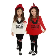 Одежда для девочек облегающая блузка с длинным рукавом и буквенным принтом Микки и Минни, комплект со штанами для детей от 3 до 8 лет, качественная одежда для детей Лидер продаж