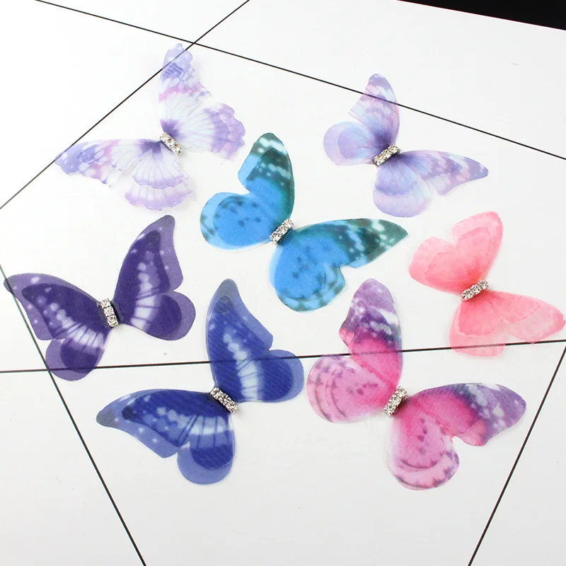

10PC Mini Chiffon Diamond Double Layer Butterfly Decorative Accessories Adult Making DIY Earring Necklace Arts Crafts Material