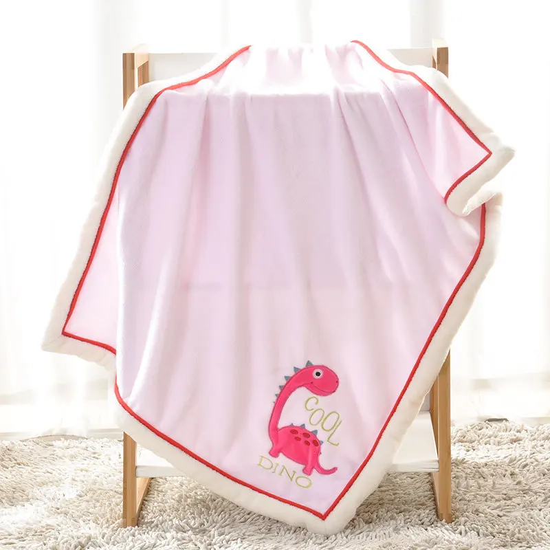 Siyubebe, детское одеяло, для младенцев, Bebe, уплотненное, Фланелевое, пеленка, конверт, коляска, мультяшное одеяло, для новорожденных, детское постельное белье, одеяло s 75*100 - Цвет: Pink dinosaur
