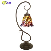 FUMAT Stained Glass Table Lamp Creative Art Glass Orchid Shade Lamp Living Room Bedside Lamps Book Store Bar LED Table Lights