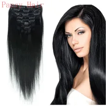 Remy Human Virgin Hair Straight Hairpieces Wigs Clip in Human Hair Extensions Full Head 15inch 18inch 20inch 22inch 1# Jet Black