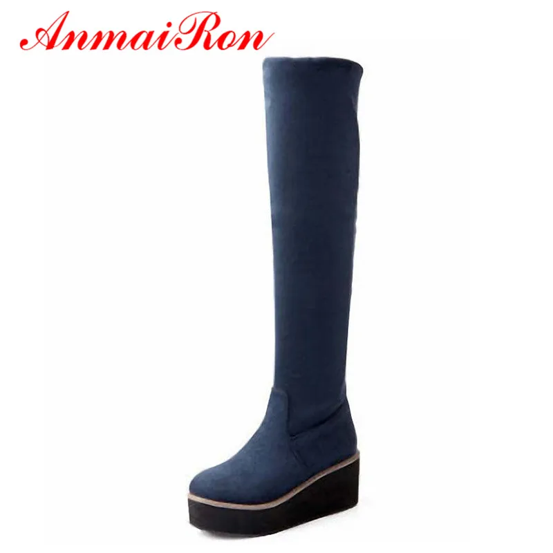

ENMAYER size 4-10.5 sexy fashion Round Toe women Over-the-Knee boots Winter Warm wedges High Platform boots snow long boots