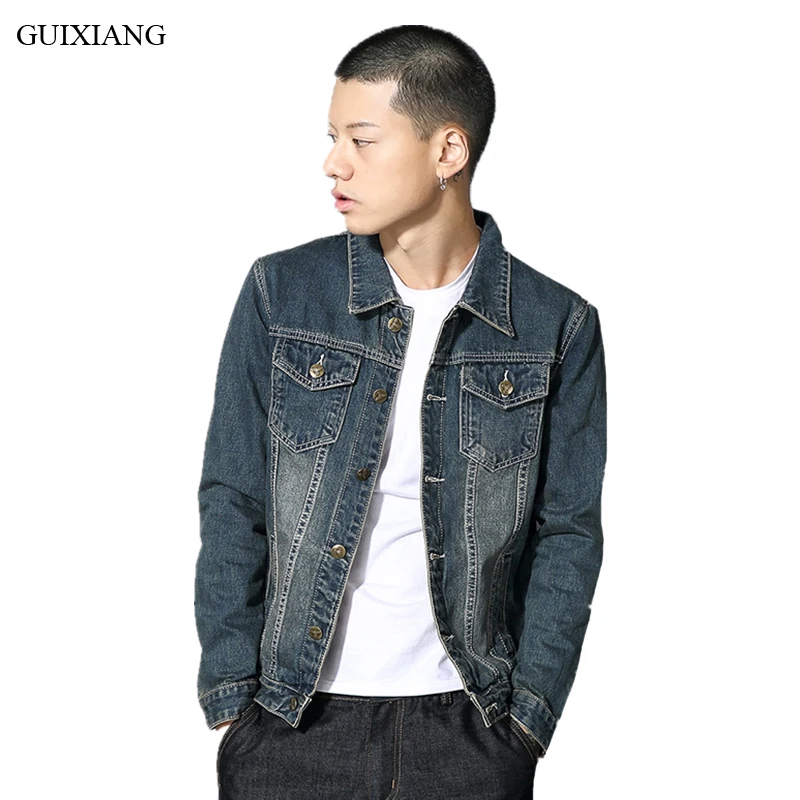 

New Arrival Autumn Style Men Plus Denim Jeans Jackets Fashion Casual Single Breasted Solid Pockets Men Leisure coat Dress M-7XL