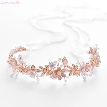 Jonnafe Очаровательная свадебная тиара с цветком из розового золота, головной убор с листьями для женщин, свадебная корона для волос, аксессуары
