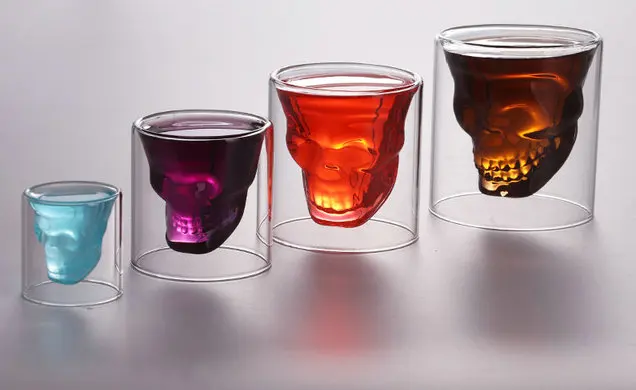 25ml Skull Head Glass Tea Cup For Whiskey Wine Vodka Bar Club wine Double Layers Shot Transparent Crystal glass