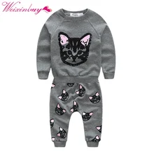 Spring Autumn Kids Girls Clothes Boys Clothing Sets Cute Cat Print Cartoon Long Sleeve Cotton Children