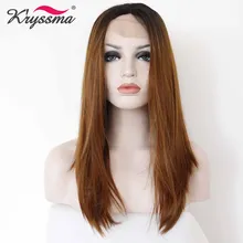 Парик из коричневого синтетического кружева спереди омбре парик из темных корней в коричневый Средний прямой парик для женщин бесклеевая Термостойкое волокно