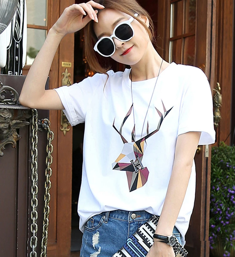 

Women's clothing Summer t-shirt Round neck Cotton The New white