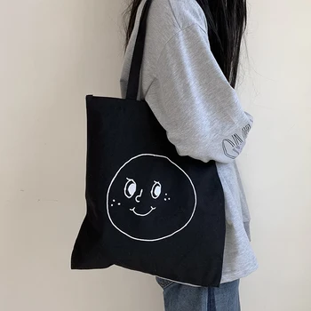 

Fashion Casual Tote Bags Cartoon Printing Women Canvas Zipper Handbags 2019 New Arrival Female Simple Shoulder Bags