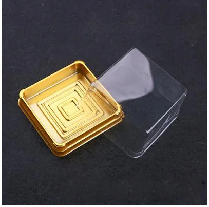 

60pcs=30sets 7.8*7.8*4cm Gold Bottom 100G Moon Cake Holder Plastic Cake Box Wedding Favor Boxes Supplies