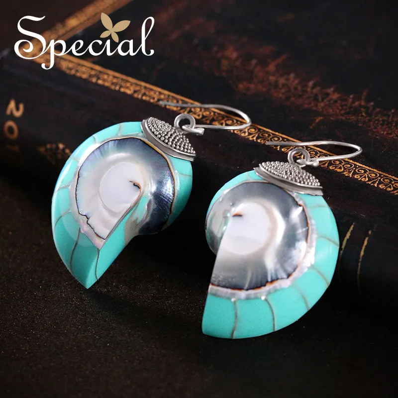 

Special Brand 925 Sterling Silver Drop Earrings for Women and Ladies Black Blue Natural Nautilus Earring New Jewelry Gift S1649E