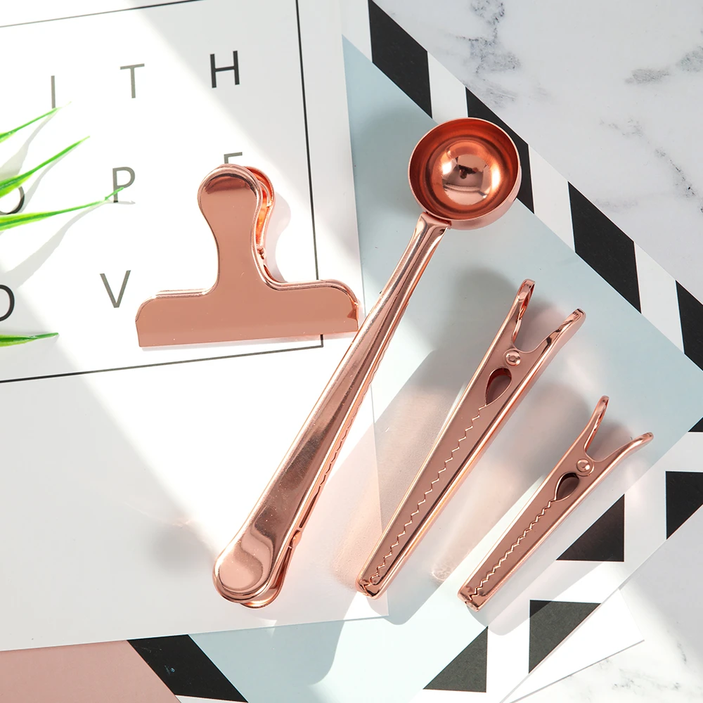Gold color Two in one spoon sealing clip Measuring Spoon coffee spooN_tiMSF Gold color Two in one spoon sealing clip Measuring Spoon coffee spooN_tiMSF