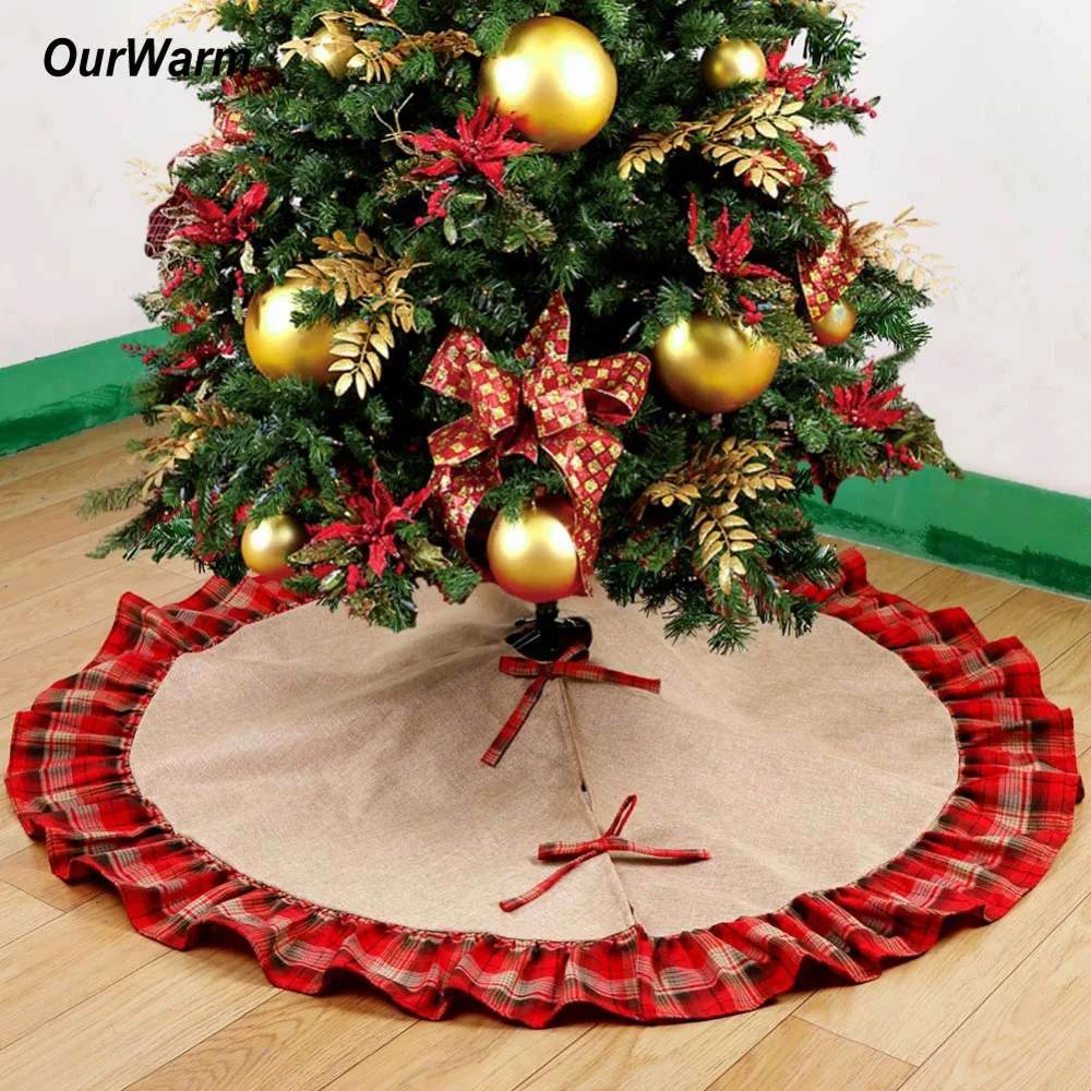 ourwarm pastoral style christmas tree skirts 48inch burlap red burlap christmas tree skirt