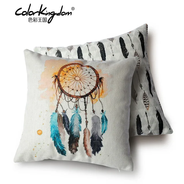 45cmx45cm Watercolor Catch Feather Sided Print Cushion Tribal 45cmx45cm Watercolor Catch Feather Sided Print Cushion Tribal Culture Cover Sofa Whole Decorative