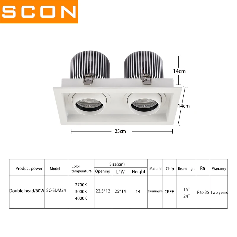 SCON AC110 240V двойная головка 60 Вт подвесной светильник 4800LM COB CRI Ra&gt85 современный