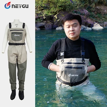 Waterproof Chest Fishing Waders for Men, Breathable Rafting Waders with Stocking Foot 