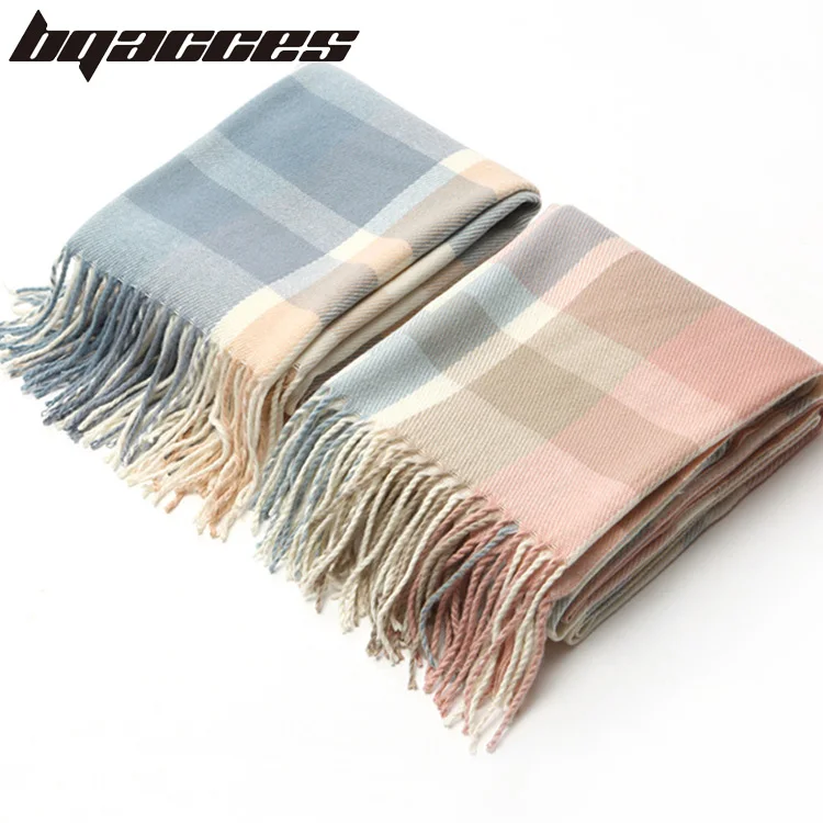 

[BQACCES] Winter Thick Warm Cashmere Like Scarves Women Tartan Plaid Acrylic Brushed Scarf With Tassel Shawl Wrap New Arrival