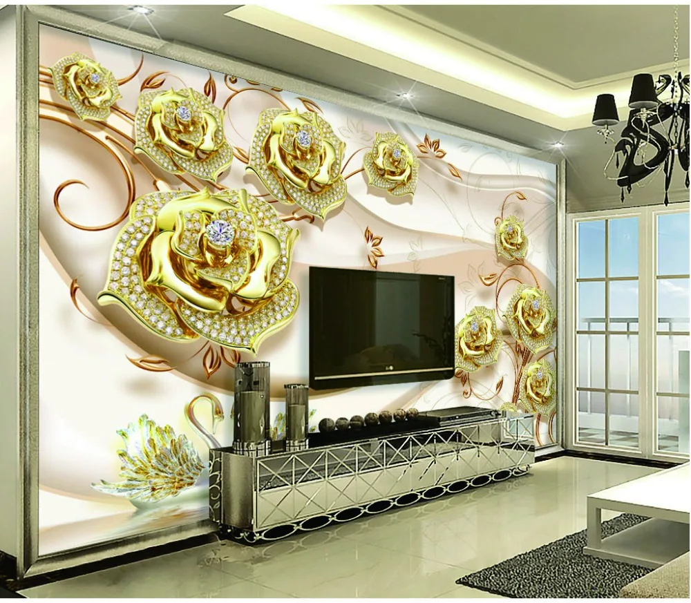 Custom 3d Mural Wallpaper  Golden Jewels Open Rich Jewels TV Background Wall Painting Wallpaper