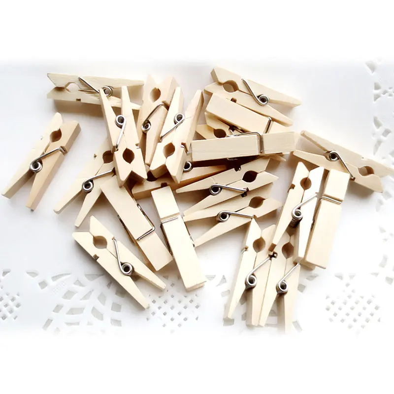 50Pcs/Pack Mini Photo Clothes Clip Wooden Home Organizer Clothespin Peg