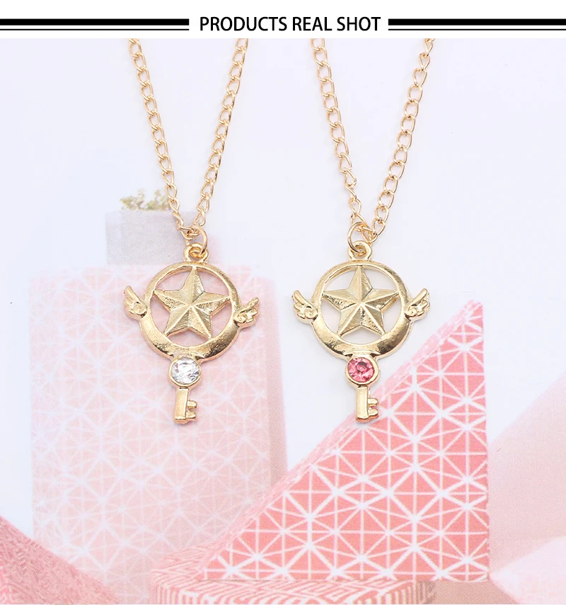 Anime Cardcaptor Sakura Necklace Women Cartoon Gold Metal Rhinestone Card Captor Sakura Kinomoto Star Necklaces Pendants Colar