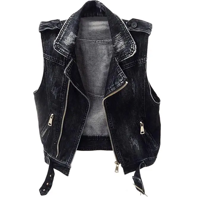 plus size 2xl Womens Denim Vests SleevelessTurn down Collar Denim