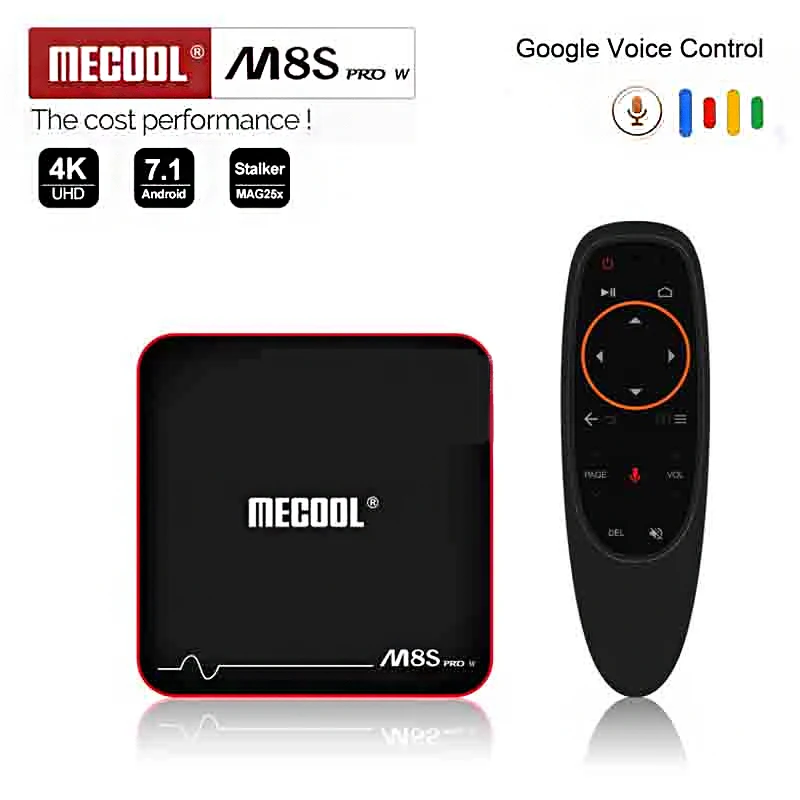 MECOOL M8S PRO W 2,4G Голосовое управление Android 7,1 ТВ приставка Amlogic S905W четырехъядерный 2 ГБ/16 ГБ медиаплеер WiFi 4K H.265 телеприставка