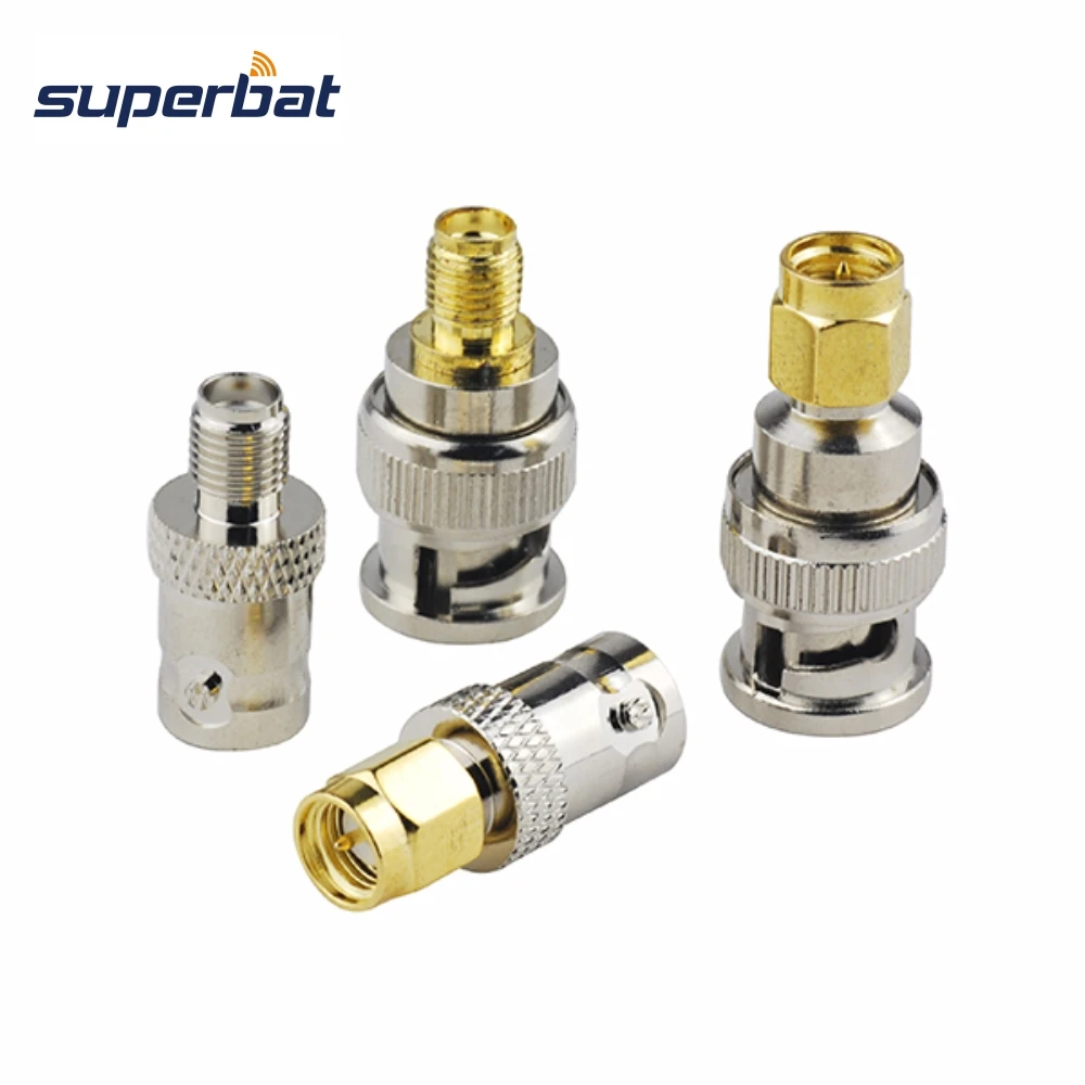

Superbat 4pcs/kit SMA-BNC RF Kit SMA to BNC 4 Type RF Connector Kit Set Nickel & Gold Plated for Kenwood Baofeng Two Way Radio