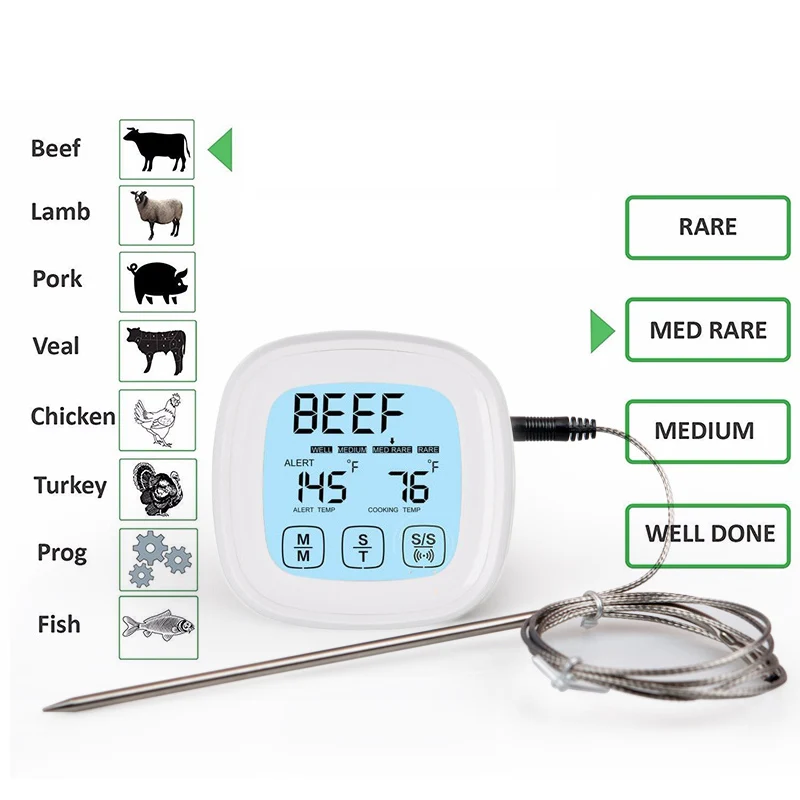 Preise 2 Sonden MOSEKO Touchscreen Ofen Thermometer Küche Kochen Fleisch Öl Sonde Grill BBQ Timer Hintergrundbeleuchtung Digitale Thermometer